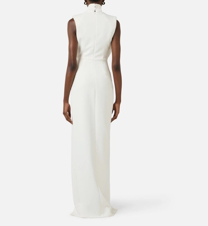 Elisabetta Franchi Lightweight Crepe Evening Dress With Inverted Satin Lapels