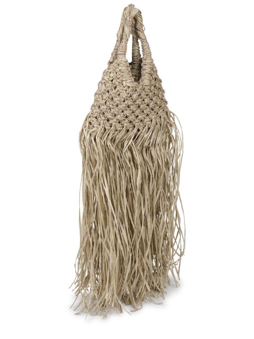 Hibourama Woven Raffia Shoulder Bag With Flowing Fringe Detail