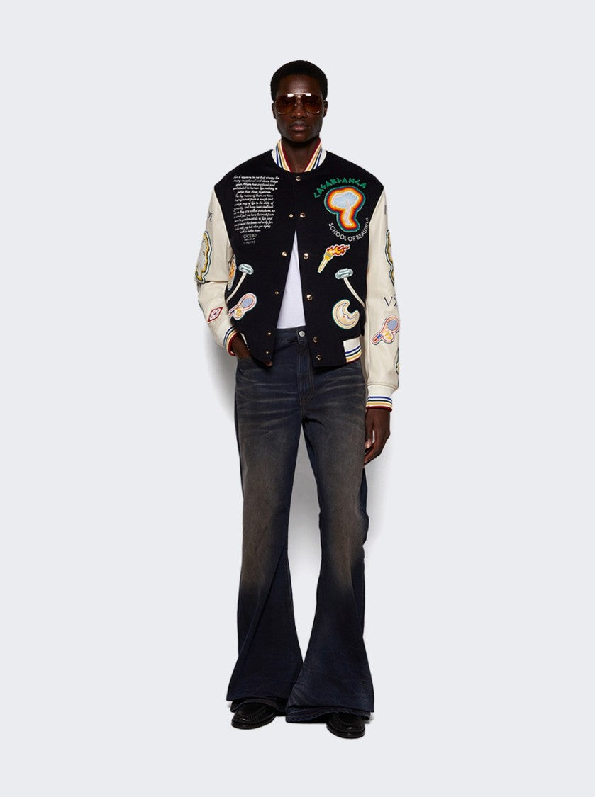 Casablanca Chenille Bomber Jacket Navy And Off White