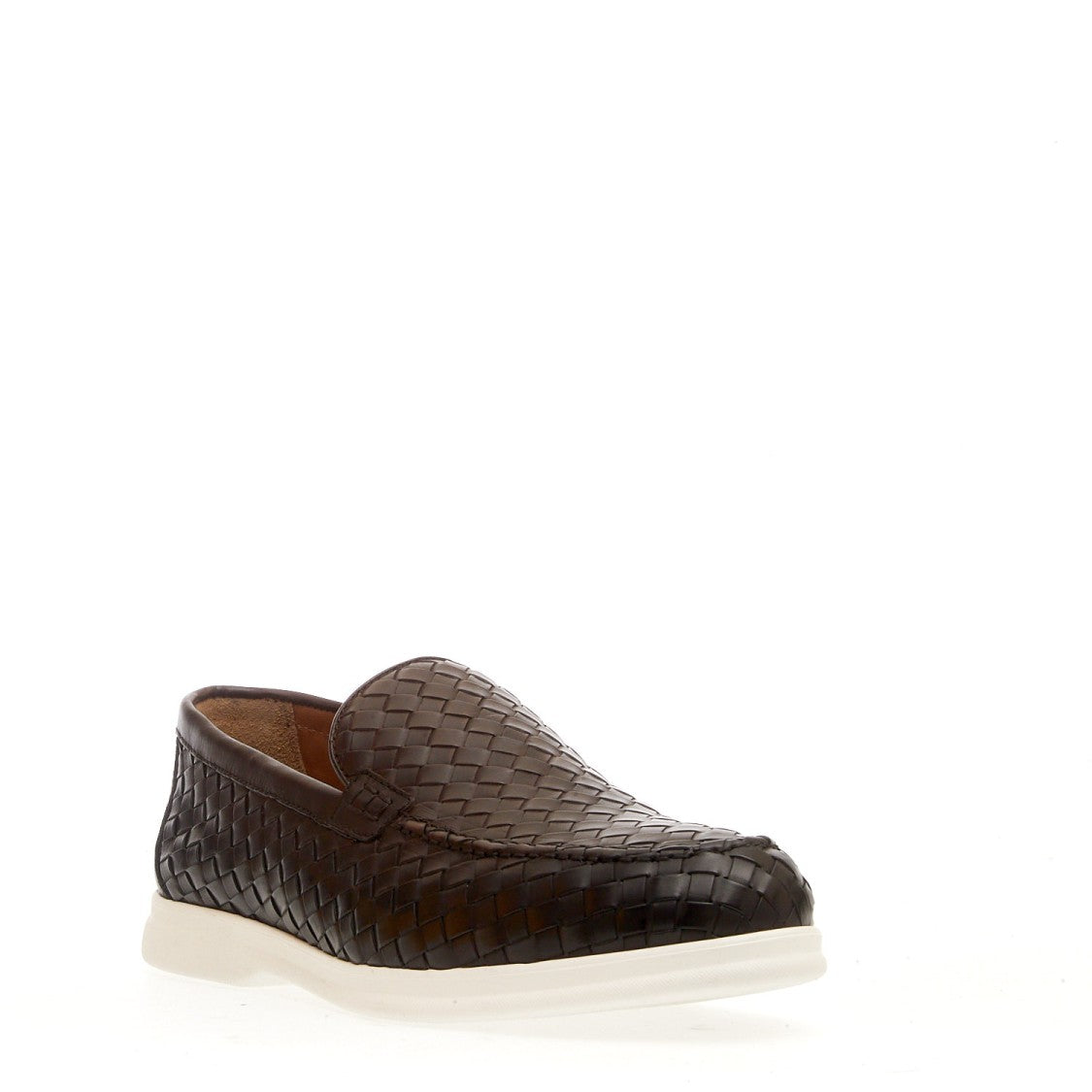 Doucal's Brown Woven Leather Moccasin