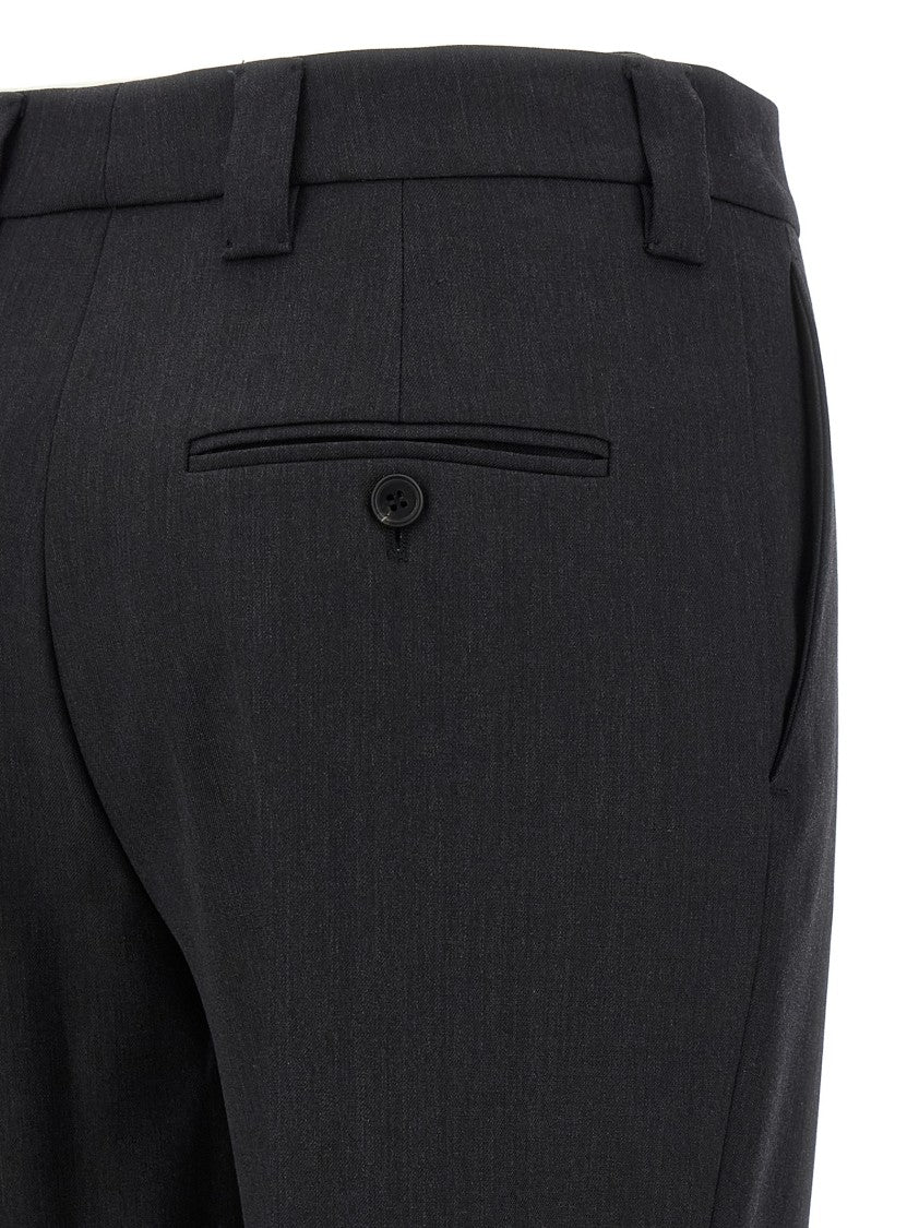Prada Melange Virgin Wool Straight-Leg Trousers With Metal Brooch Detail
