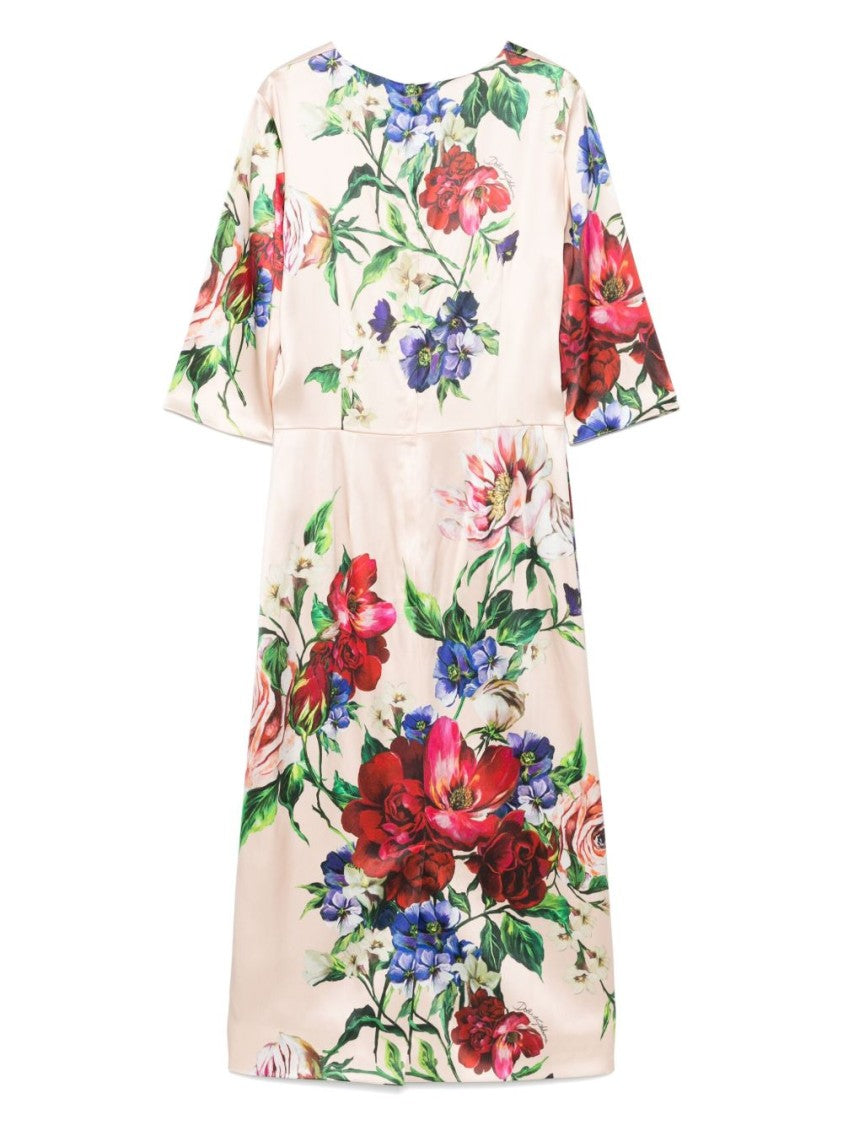 Dolce & Gabbana Floral Midi Dress With Three-Quarter Sleeves