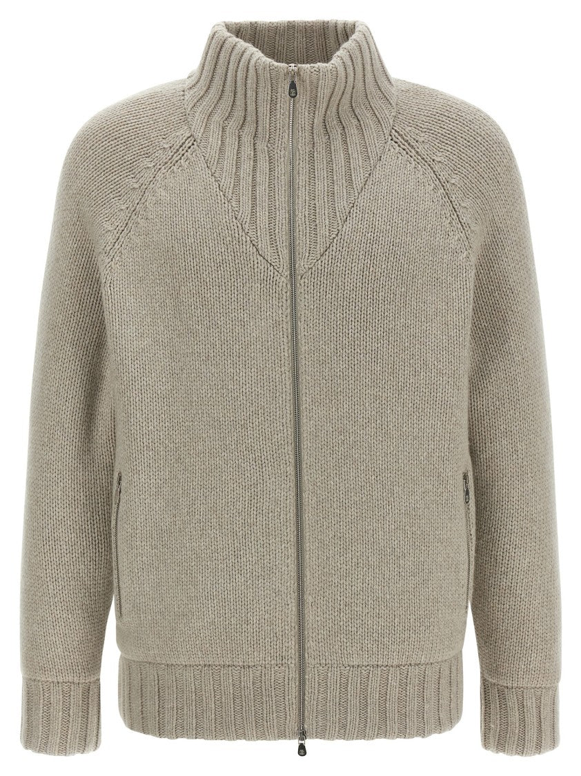 Brunello Cucinelli High Neck Cashmere Knit Cardigan
