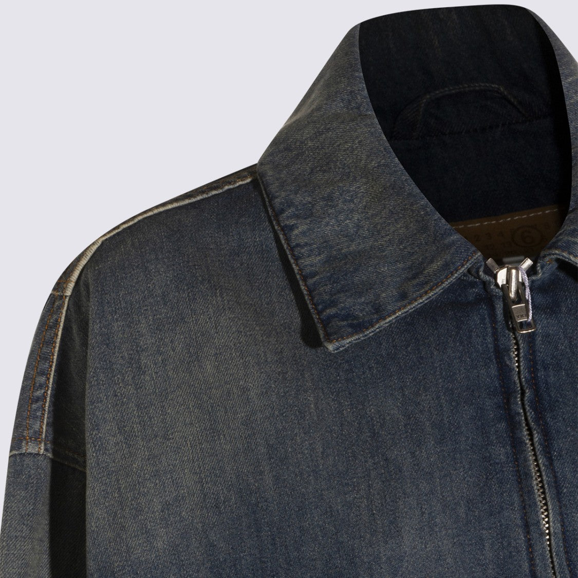 Mm6 By Maison Margiela Vintage Wash Denim Jacket With Front Zipper
