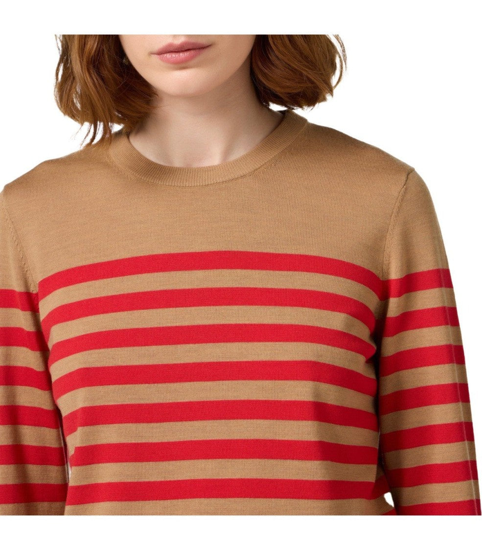 Elisabetta Franchi Camel/Red Passion Striped Sweater