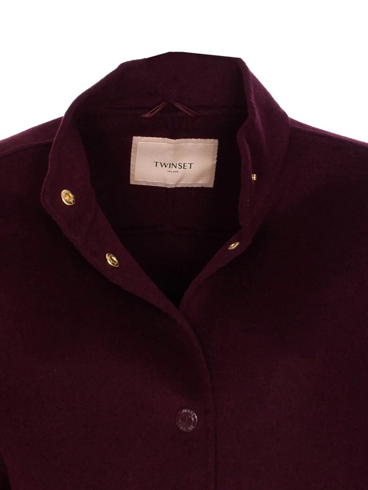 Twin-Set Red High-Collar Wool-Blend Bomber Jacket
