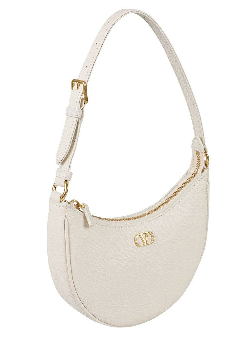 Valentino Garavani Crescent-Shaped White Leather Bag With Gold Accents