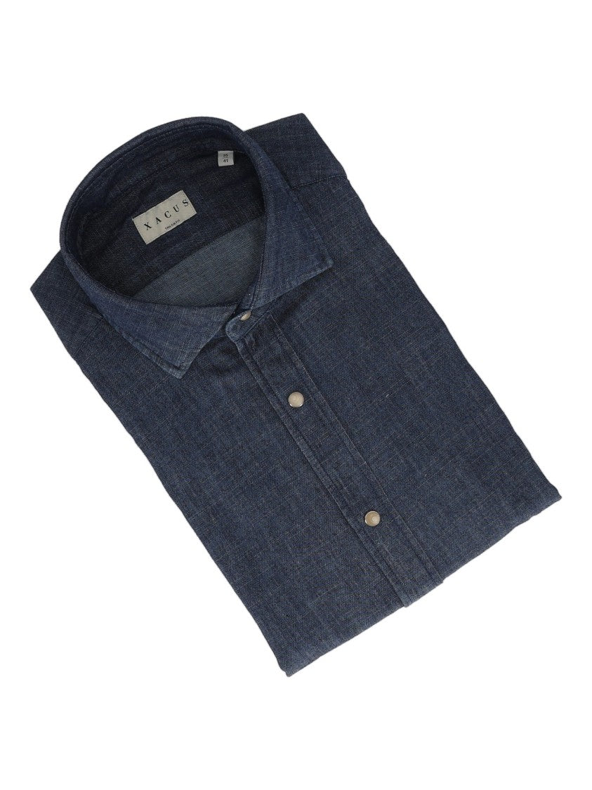 Xacus Textured Denim-Like Button-Up Shirt