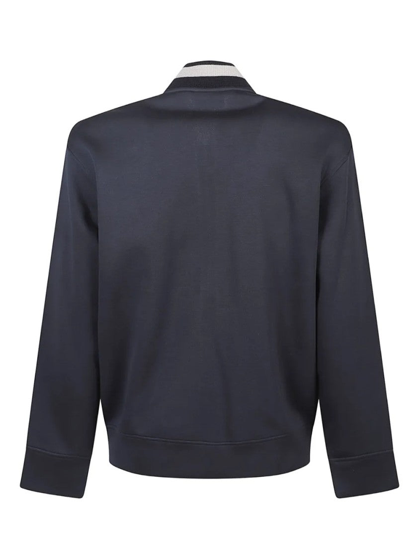 Emporio Armani Navy Blue Zip-Up Sweatshirt With Bomber Collar