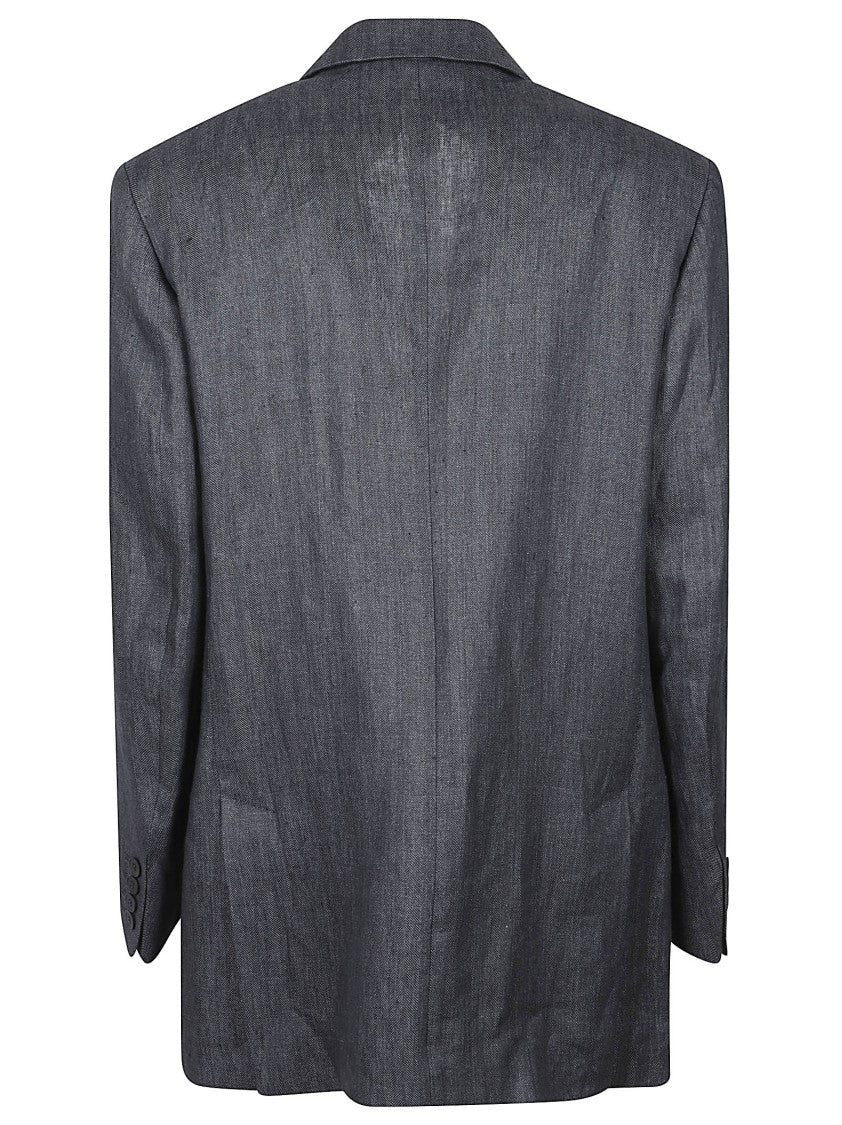 Max Mara Double-Breasted Herringbone Blazer With Wide Lapels
