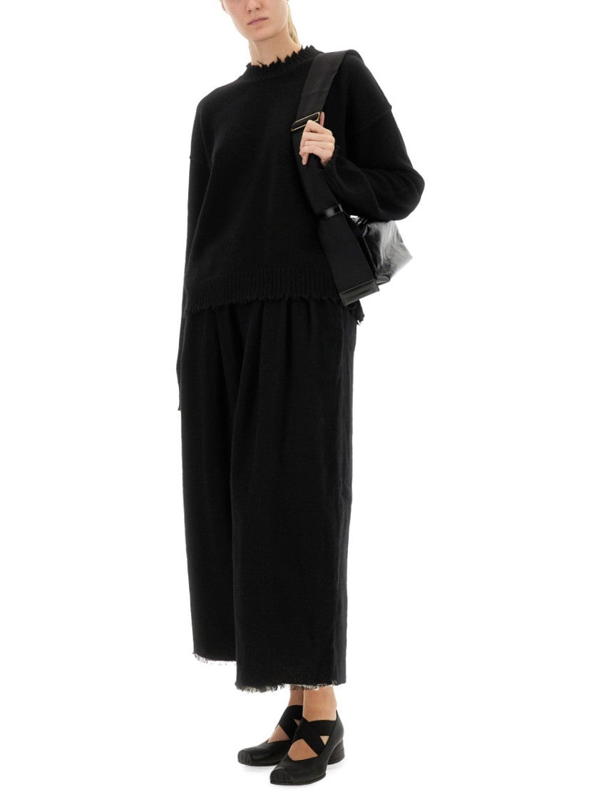 Uma Wang Black Cashmere Sweater With Frayed Details And Relaxed Fit