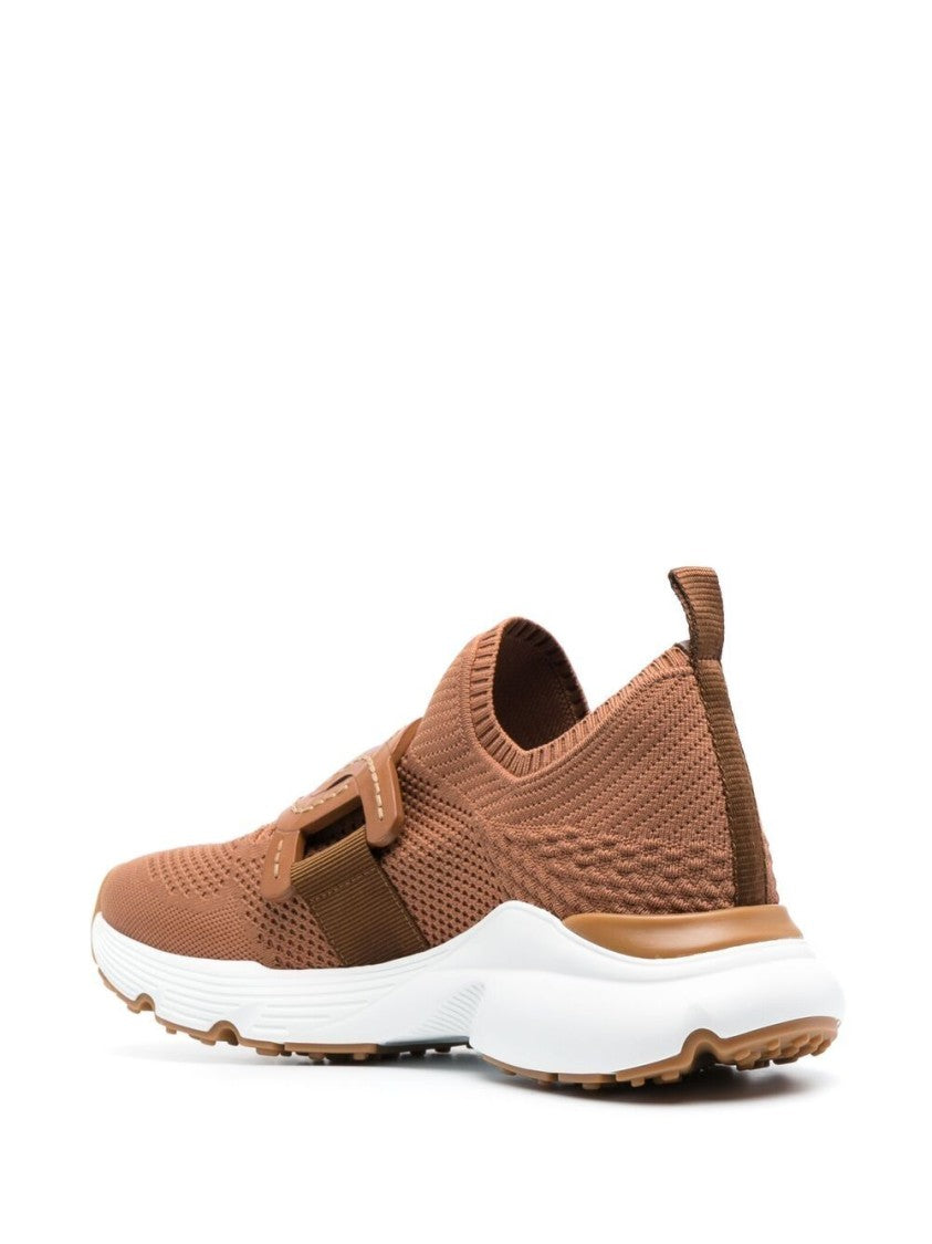 Tod's Brown Knitted Slip-On Sneakers With Chain-Link Detailing