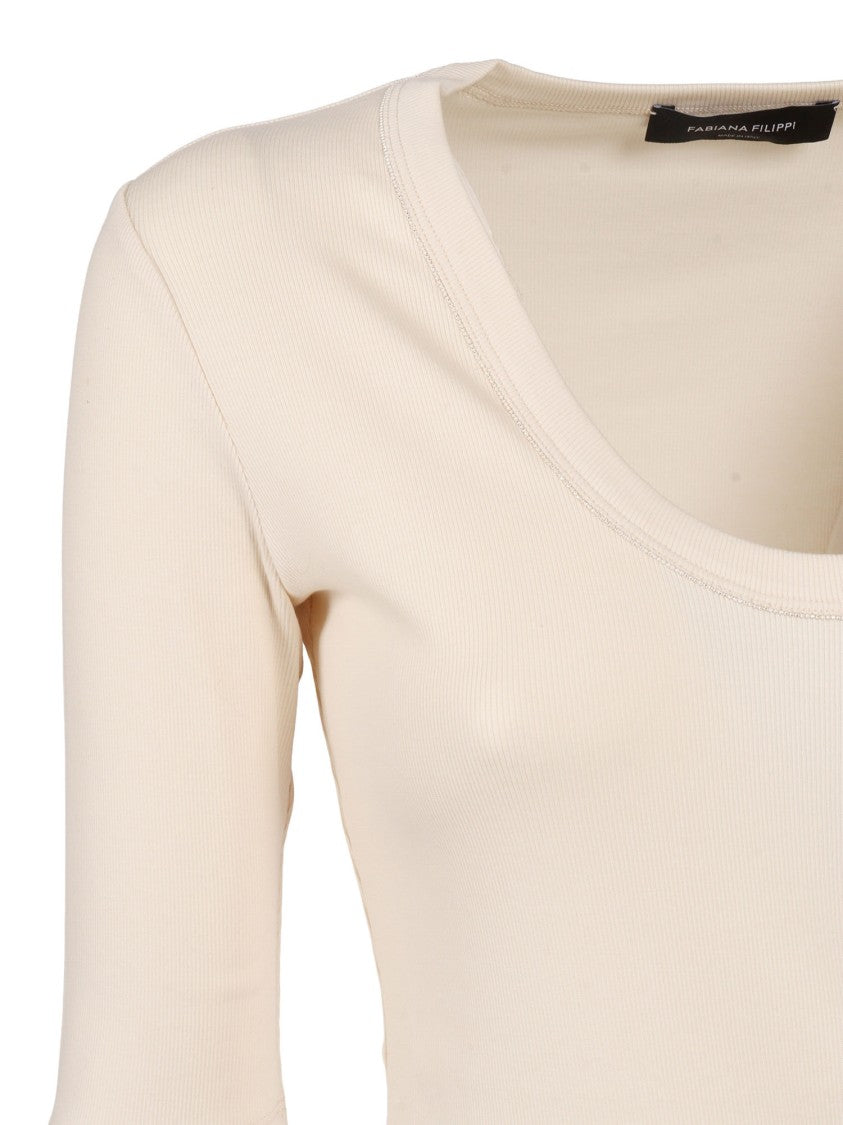 Fabiana Filippi Burro Ribbed Jersey Elbow Top