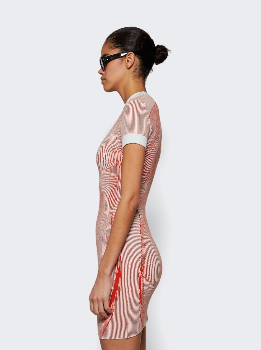 Jean Paul Gaultier Morphing Pinstripes Jacquard Short Dress Mint And Orange