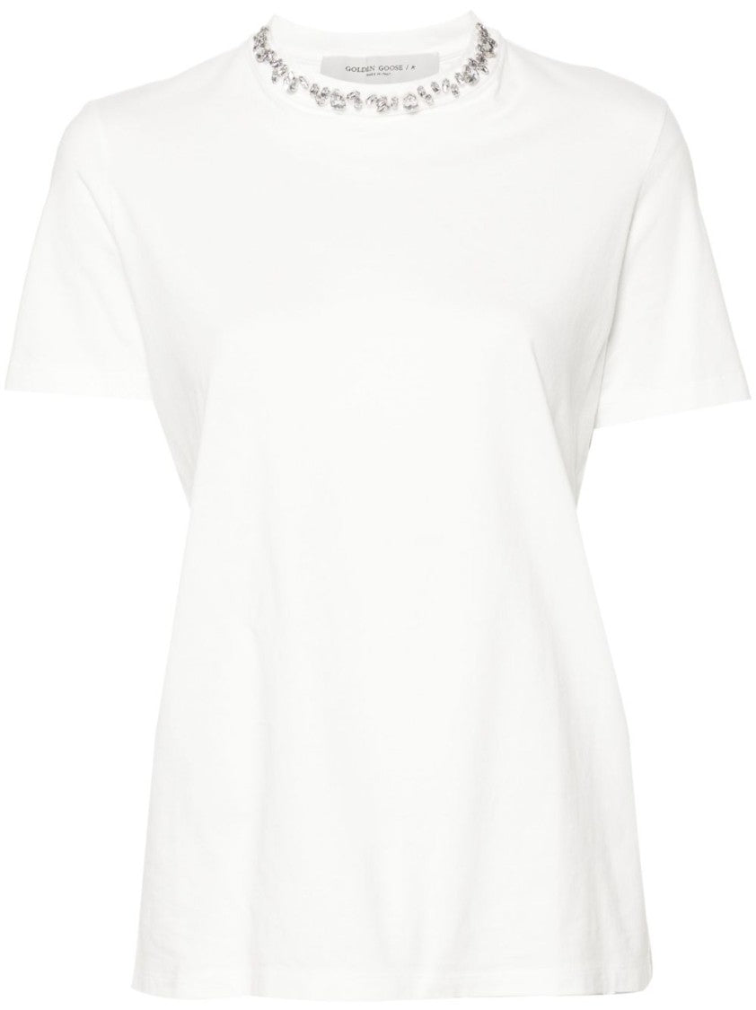 Golden Goose Rhinestone-Embellished White Cotton Jersey T-Shirt