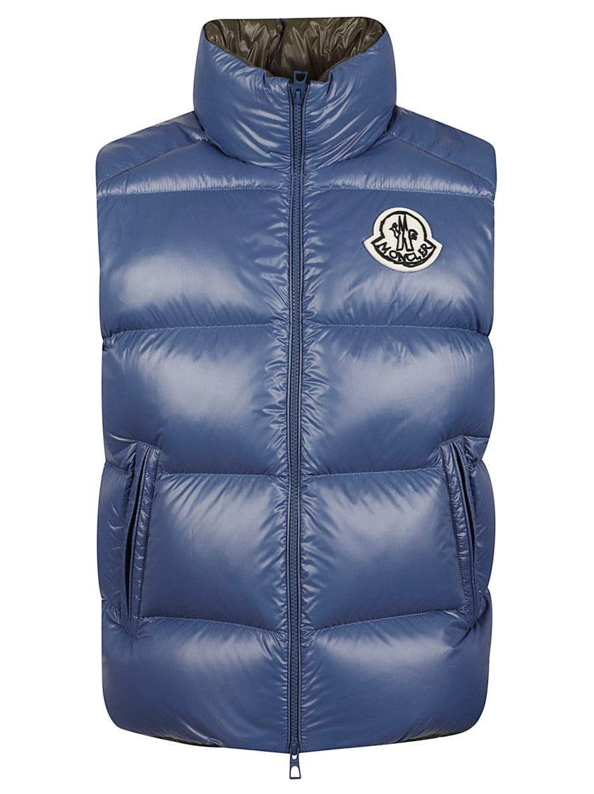 Moncler High-Collar Quilted Logo Down Vest