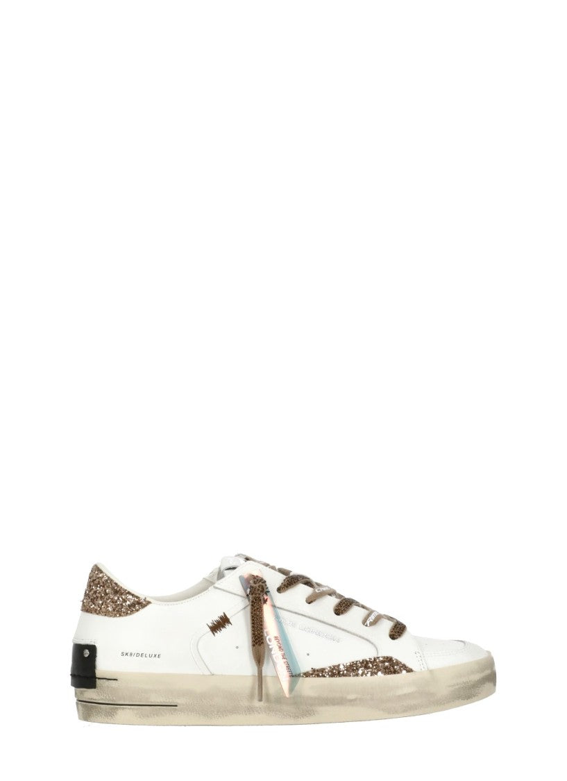 Crime London White Sk8 Deluxe Strass Laces Leather Sneakers