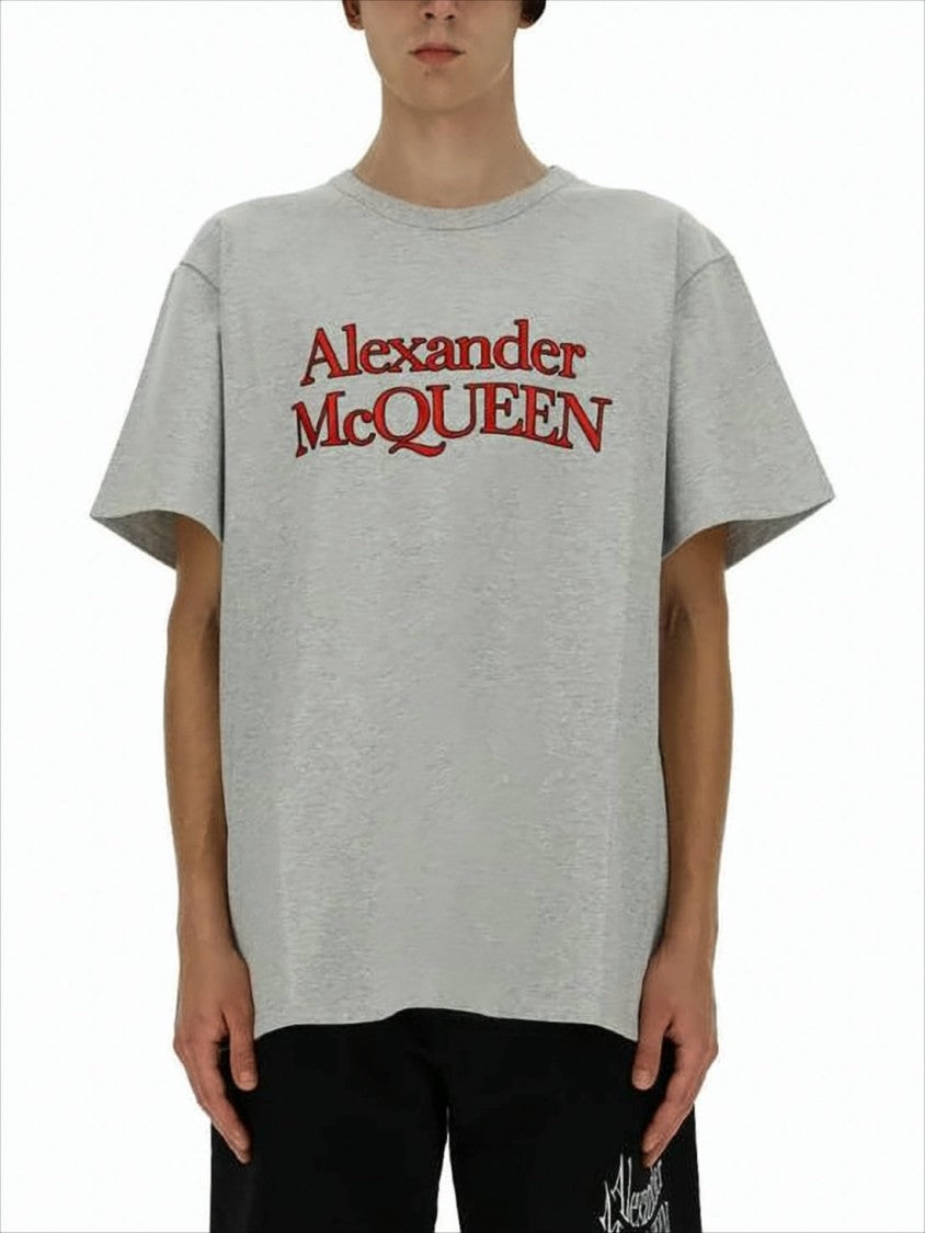 Alexander Mcqueen Short-Sleeved Cotton T-Shirt With Bold Logo Detail