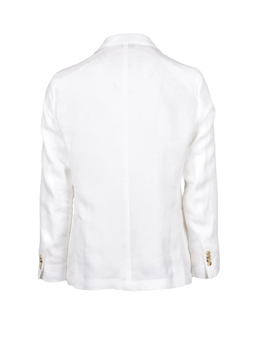 Paoloni Double-Breasted Linen Blazer Jacket - White