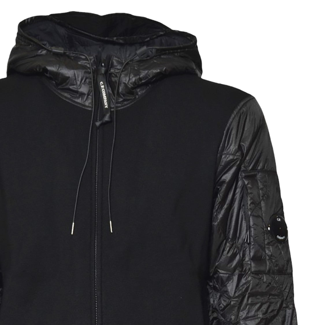 C.P. Company Merino Wool Sweater With Quilted Sleeves And Hood