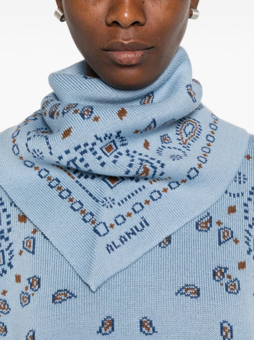 Alanui Blue Draped Turtleneck Sweater