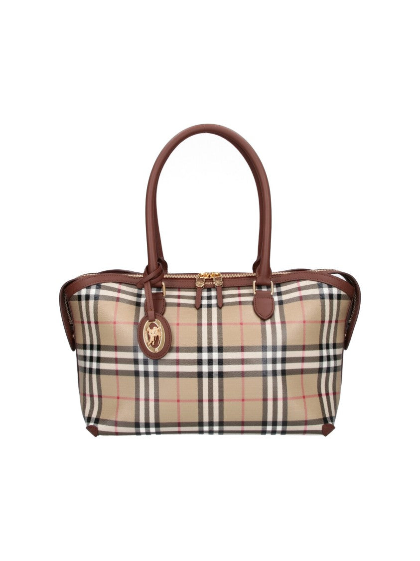 Burberry Beige Burberry Check Cotton Medium Tote Bag
