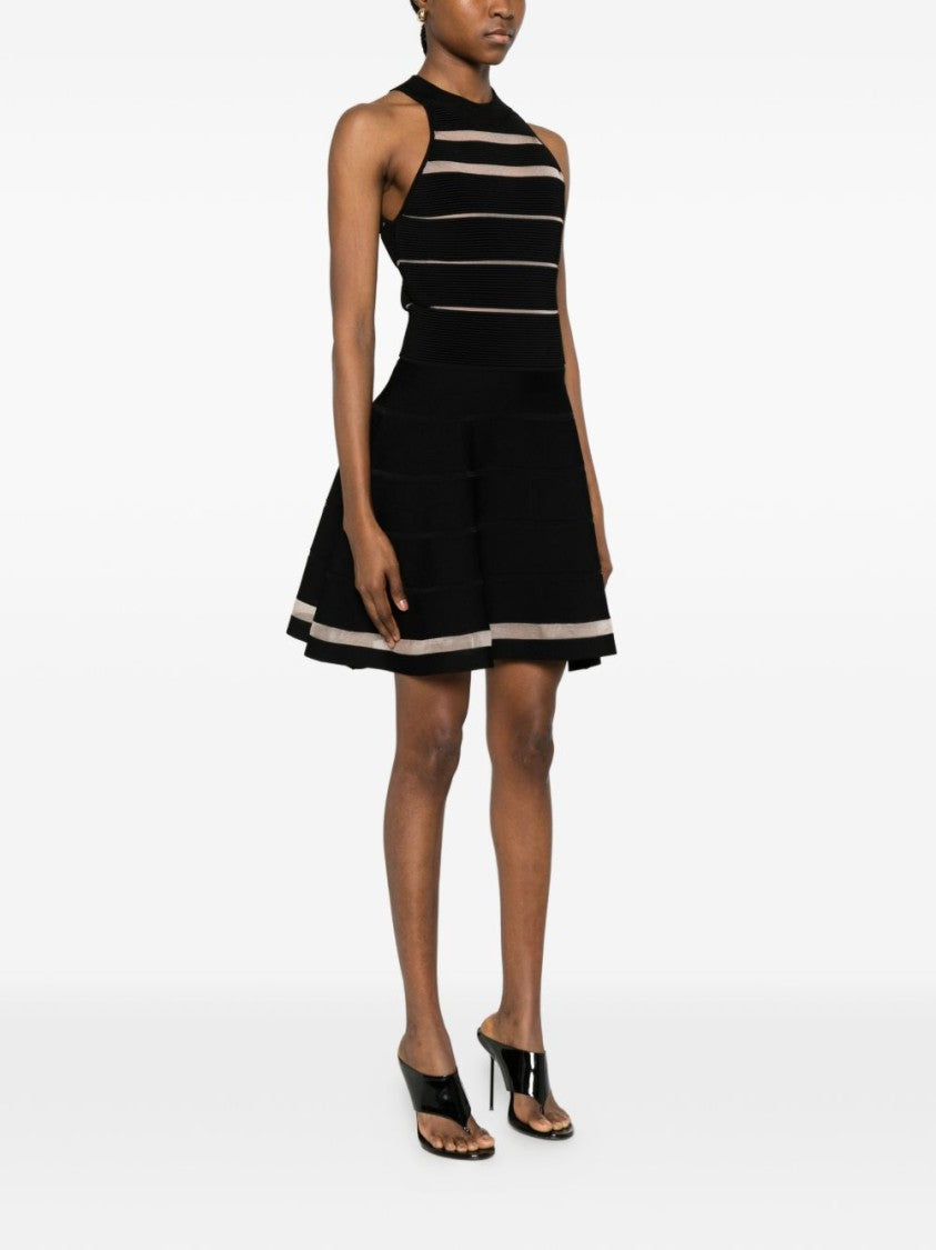 Balmain Sleeveless A-Line Dress With Ribbed Bodice And Striped Accents