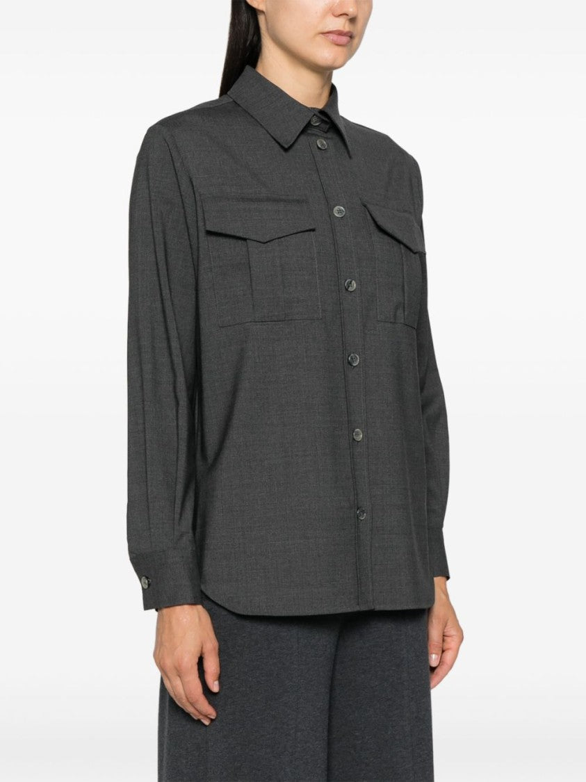 Parosh Structured Anthracite Stretch Wool Shirt