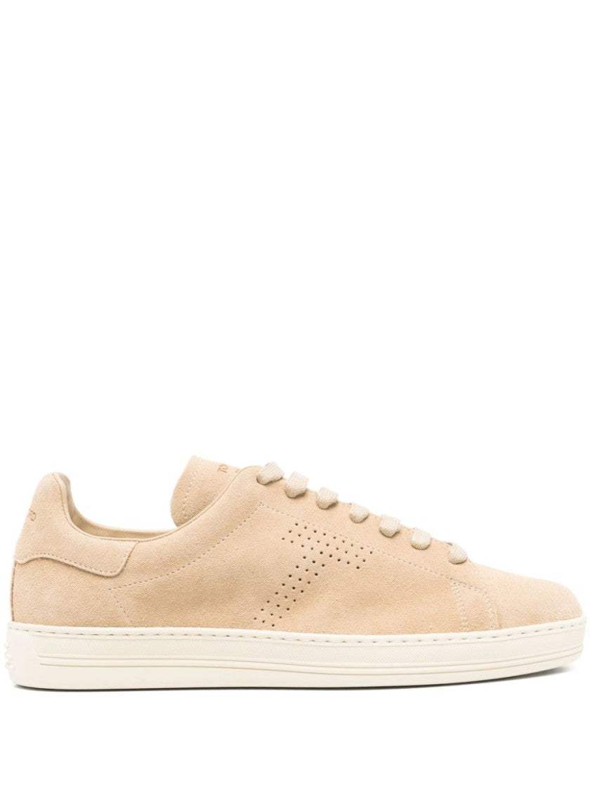 Tom Ford Beige Suede Sneakers With Perforated Logo Detail