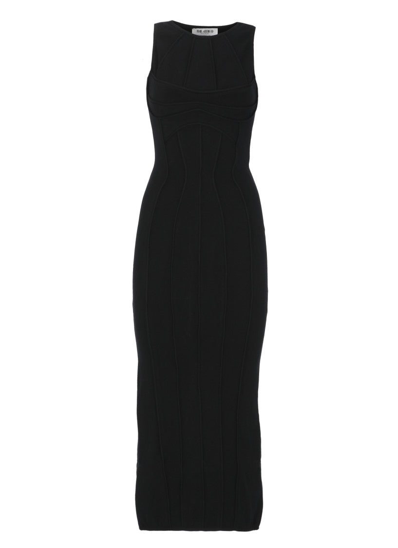 The Attico Fitted Midi Dress With Crew Neckline And Vertical Profiles