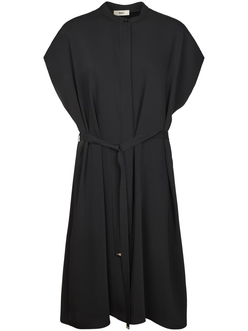 Herno Flowing Black Dress With Round Neckline