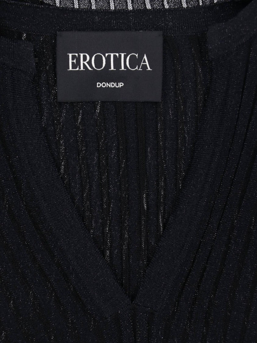 Dondup Black Lurex Knit Ribbed Top