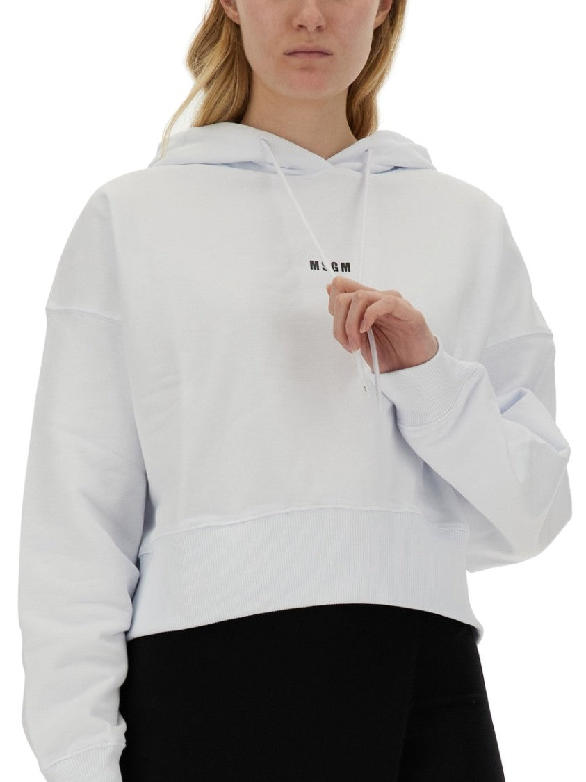 Msgm Cropped Hooded Sweatshirt With Subtle Logo