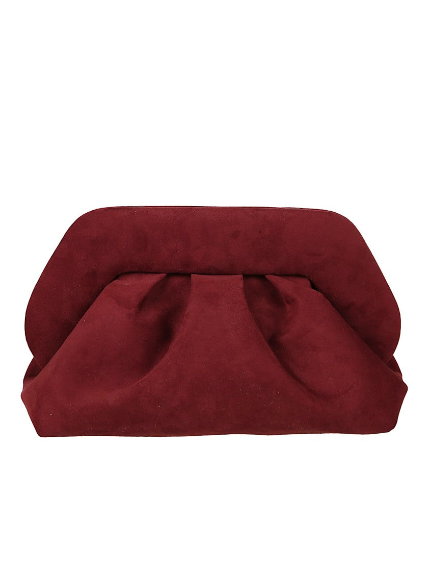 Themoirè Ruched Burgundy Suede Clutch Bag With Structured Frame