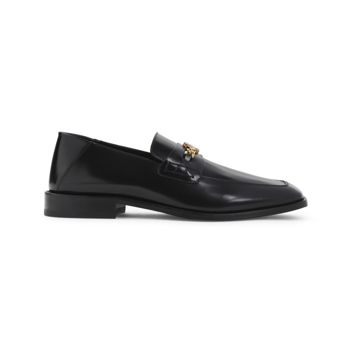 Amiri Polished Black Leather Loafers With Gold Chain Emblem