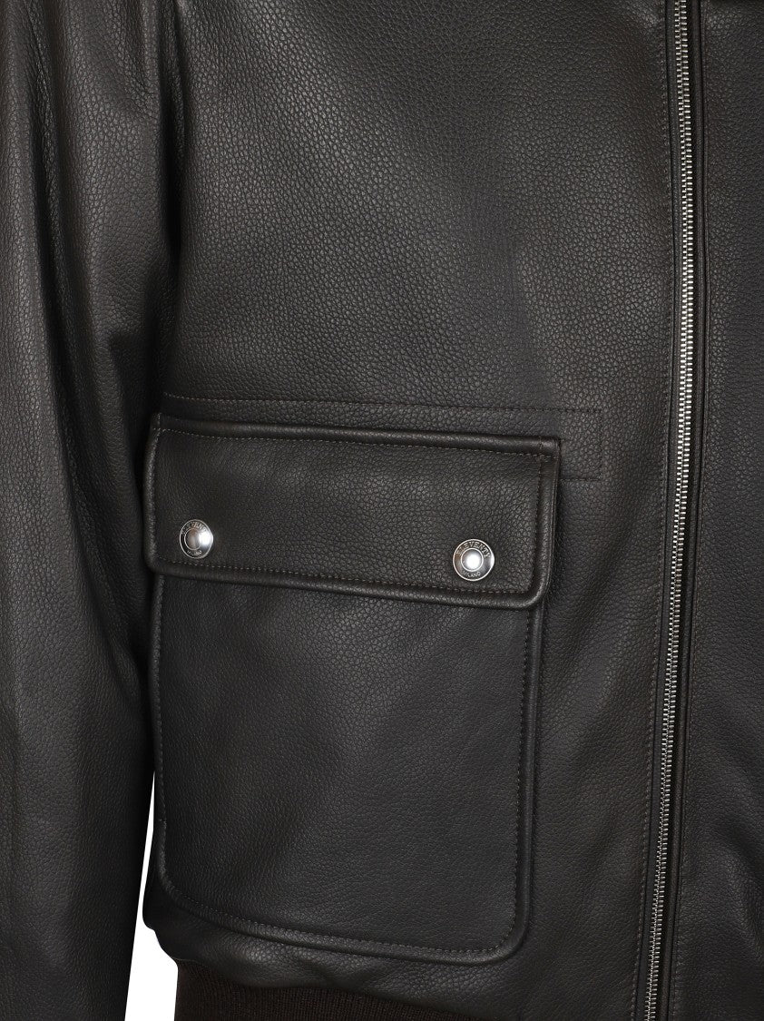 Eleventy Classic Brown Bomber Jacket With Shearling Collar