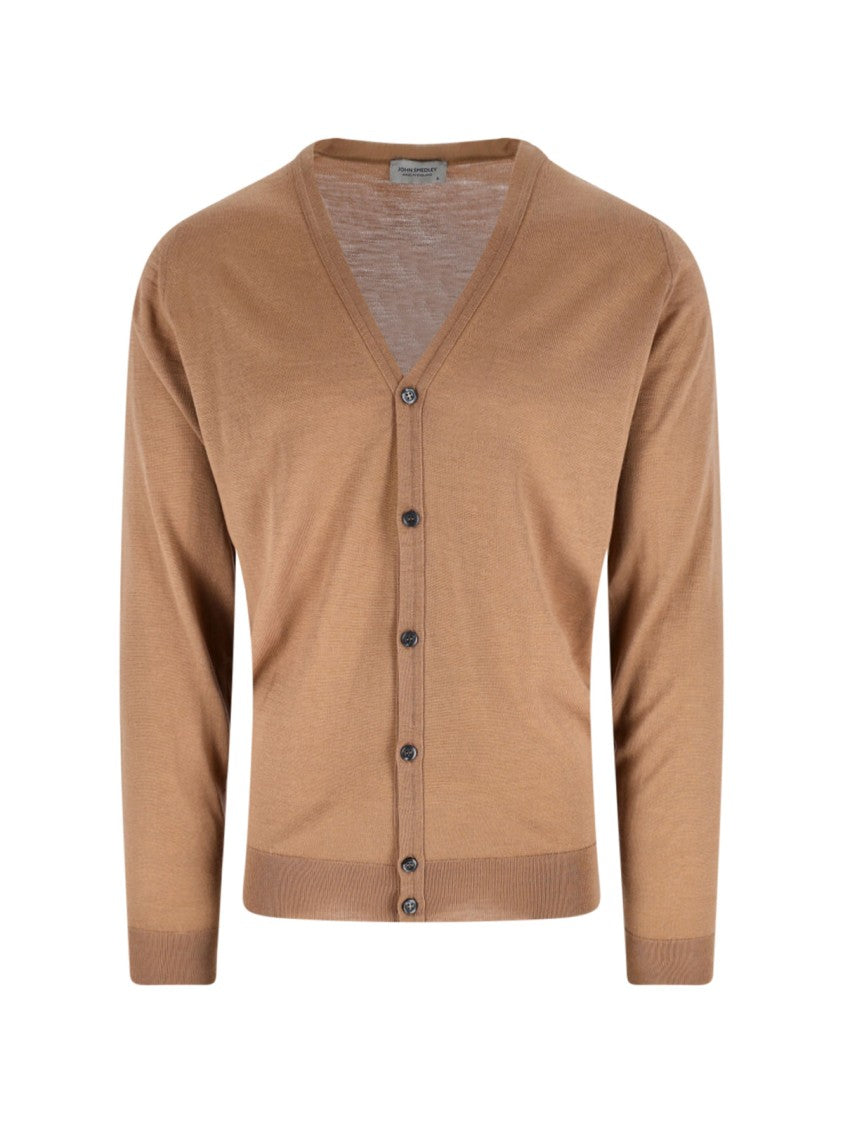 John Smedley Classic Brown Sweater With Fine Knit Texture And Ribbed Accents