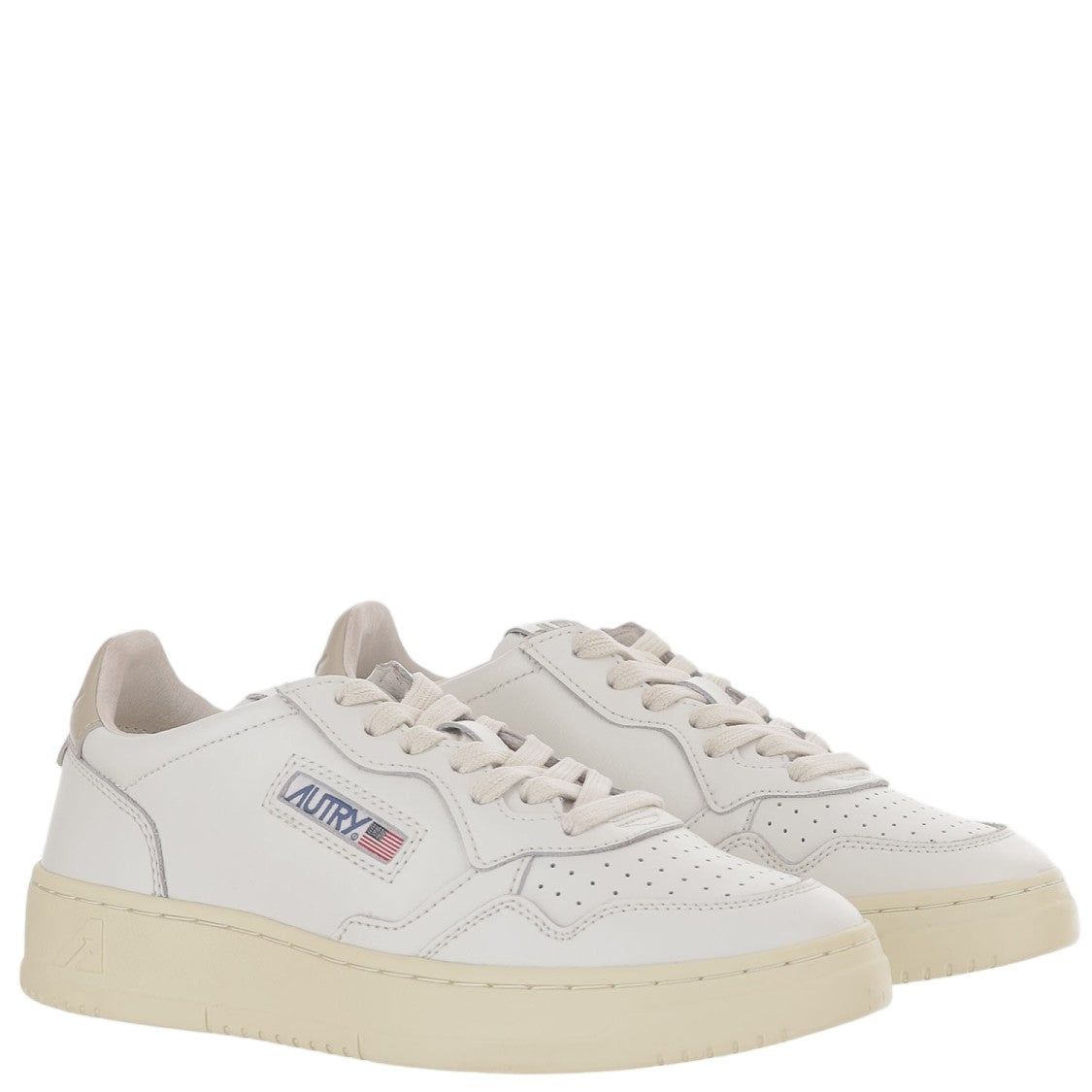 Autry Beige Leather Sneakers With Front Lacing And Logo Detail