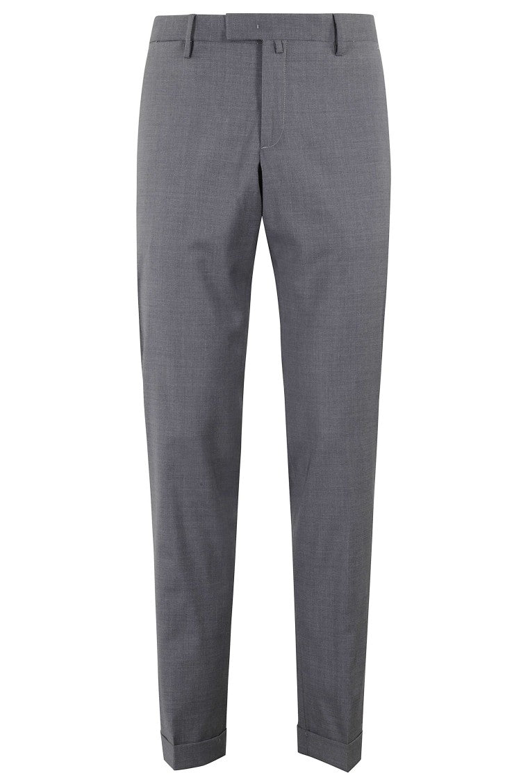 Briglia Gray Slim Front Pulls Wool Straight-Leg Pants