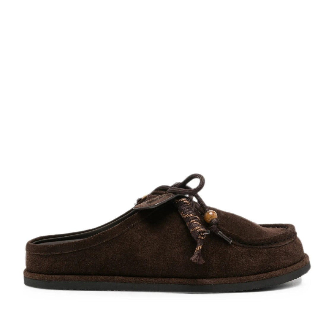Adrianna Feretti Brown Wedge Wooden Bead Accents Suede Mules