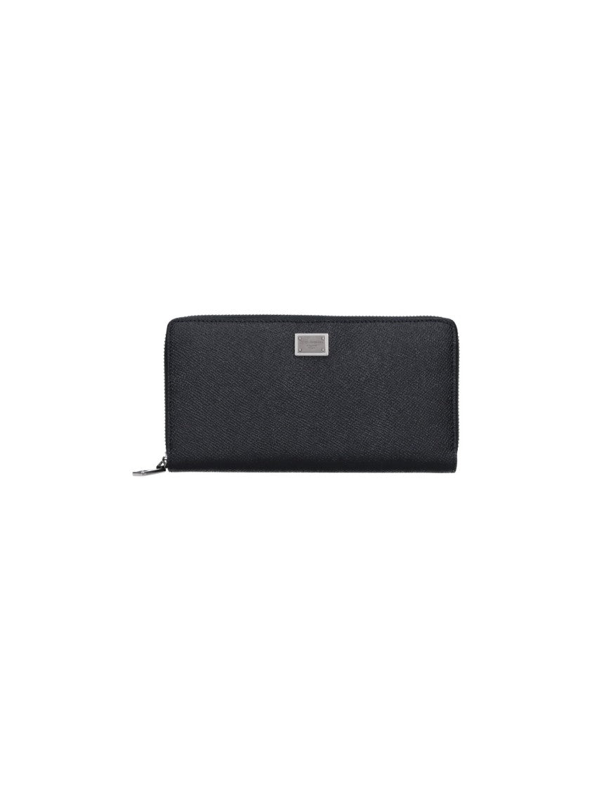 Dolce & Gabbana Black Calfskin Logo Zip Wallet