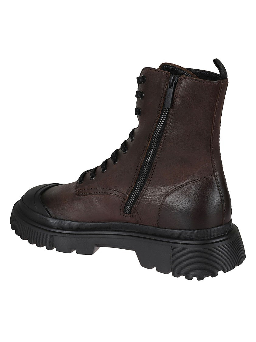 Hogan Ankle-High Brown Leather Boots