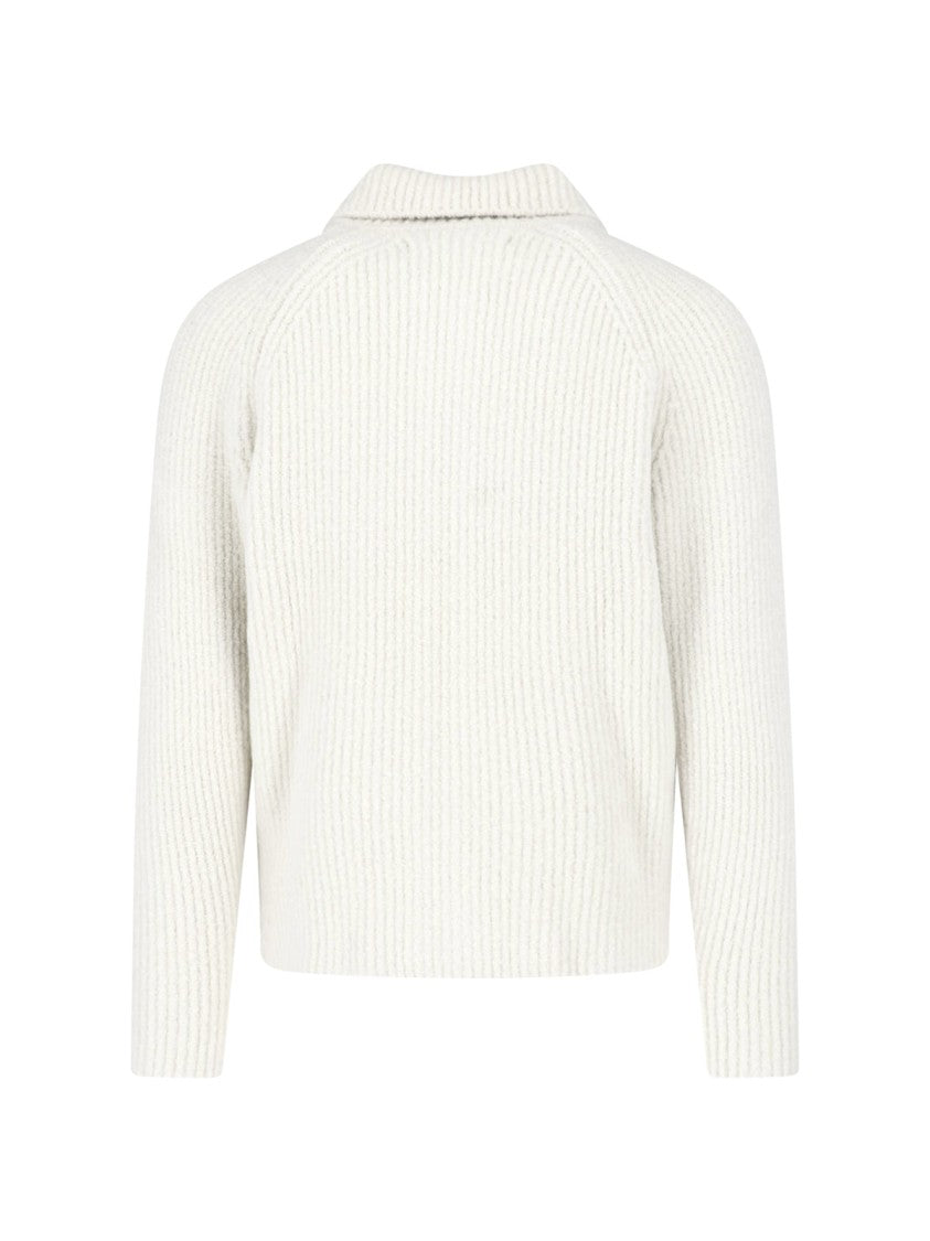 Massimo Osti Studio White Wool-Blend Textured Ribbed Zip-Through Knit