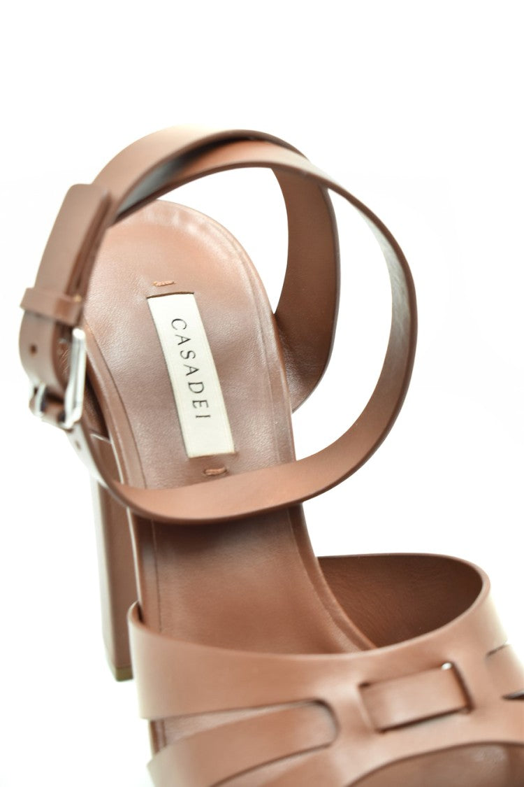 Casadei Brown Leather Buckle-Strap Sandal