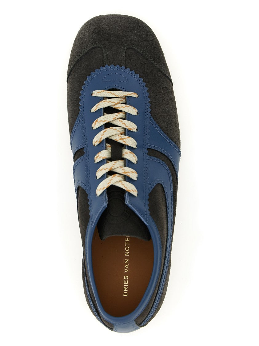 Dries Van Noten Soft Suede Sneakers With Smooth Leather Accents