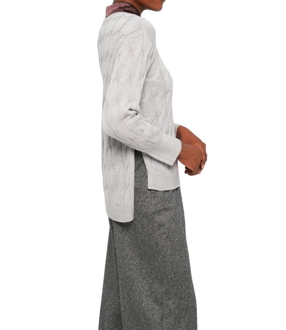 Max Mara Elegant Grey Cable Knit Sweater