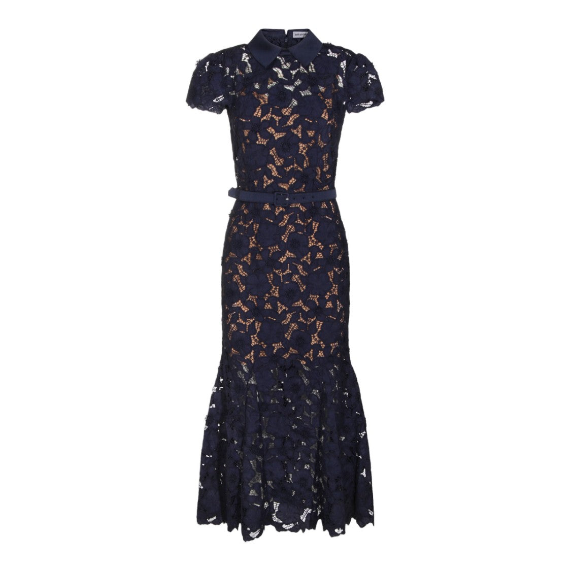 Self-Portrait Delicate Lace Midi Dress With Structured Collar