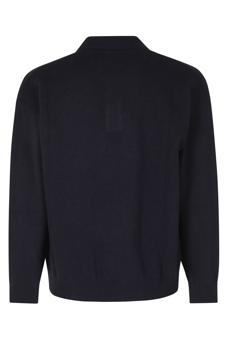 Roberto Collina Navy Skipper-Neck Ribbed Cuffs Merino Wool Sweater