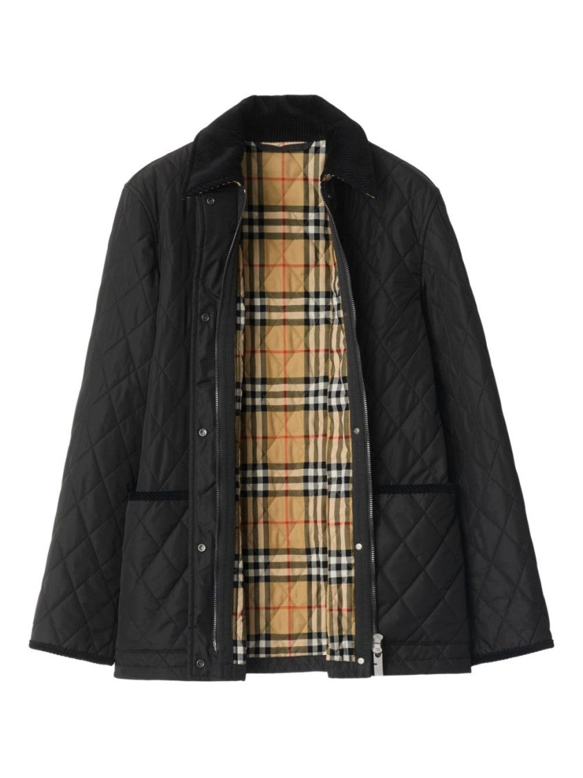 Burberry Black Diamond-Quilted Corduroy Collar Jacket