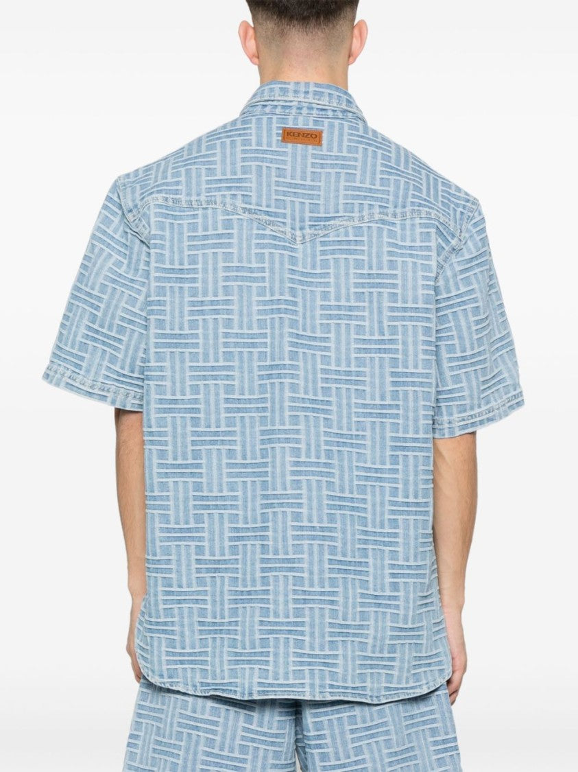 Kenzo Light Blue Geometric Patterned Shirt